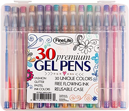 FineLife Premium Gel Pens (30 Pack) Unique Colors