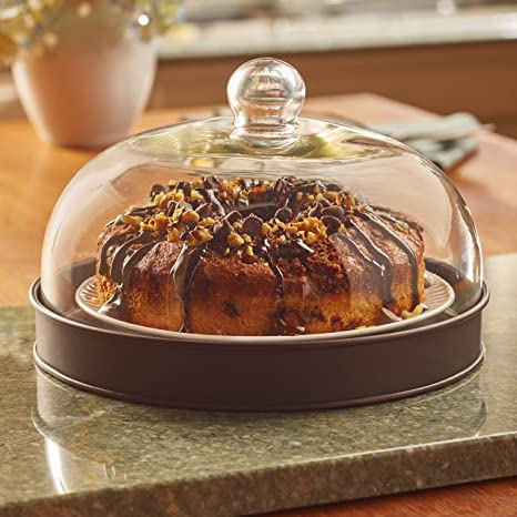 Glass Domed Serving Plate for Cake, Cookies, Pie and Pastries - Bronze