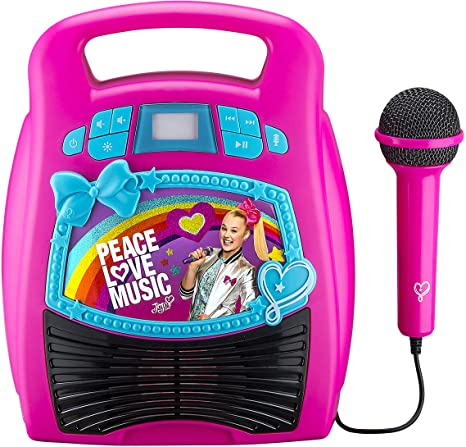 eKids JoJo Siwa Bluetooth Portable MP3 Karaoke Machine Player Light Show Store Hours of Music Built in Memory Sing Along Using Real Working Microphone USB Port Expand Content