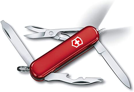 Victorinox Midnite Manager Swiss Army Pocket Knife, Small, Multi Tool, 10 Functions, LED, Scissors, Red