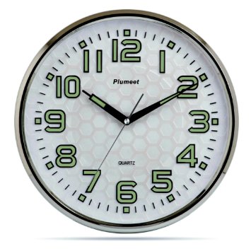 Plumeet Non-Ticking Silent Wall Clock with Night Lights Function Large Wall Clock Indoor Clock with Large Number Easy to Read Batteries Powered 12-45-Inch Silver