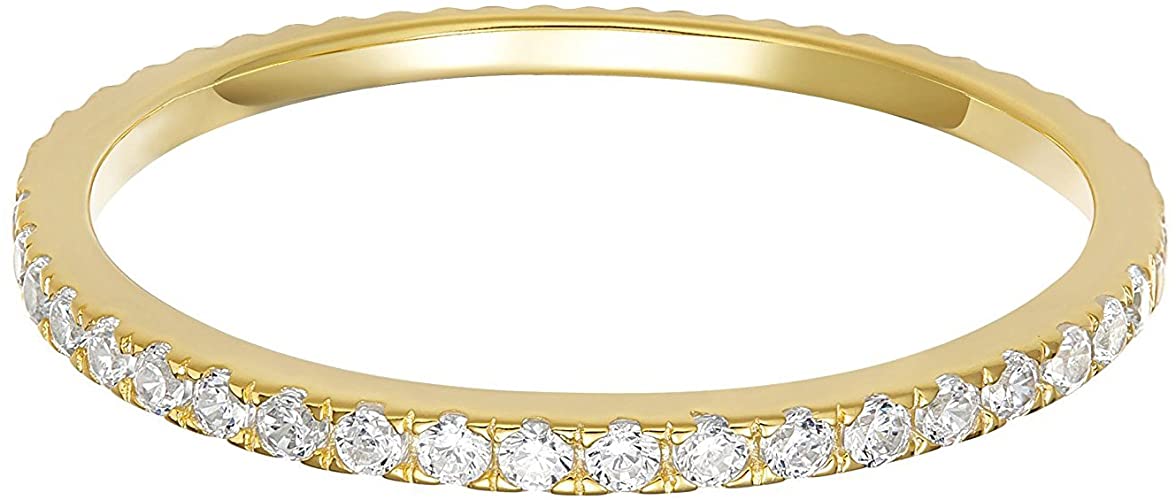 PAVOI 14K Gold Plated Sterling Silver CZ Simulated Diamond Stackable Ring Eternity Bands for Women