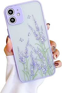 Ownest Compatible for iPhone 11 Case for Flower Clear Frosted PC Back Floral Girls Woman and Soft TPU Protective Silicone Slim Case for iPhone 11-Butterfly