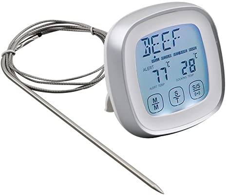 WINGONEER Meat Thermometer Instant Read Food Thermometer Digital Cooking Thermometer with Timer Alert Probe for Oven Kitchen Grilling Smoker - Silver