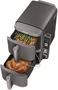 Ninja DoubleStack XL Smart 2-Basket Air Fryer, Smart Cook System, DoubleStack Technology Cook 4 Foods at Once, Space Saving Design, 10 QT, 6-in-1, Smart Finish & Match Cook, Air Fry, Broil, Bake SL451