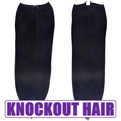 Fits like a Halo Hair Extensions 16"-18” - No Clips, No glue, No Tape, No Damage! It's so EASY! 100% Remy Premium Couture Grade AAAAA Human Hair! (Natural Black 16" #1B)