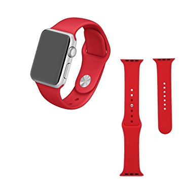 Apple watch band,Soft Silicone Sport Style Replacement for 42mm Apple Watch All Models - 2 lengths - Red