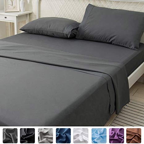 LIANLAM California King Bed Sheets Set - Super Soft Brushed Microfiber 1800 Thread Count - Breathable Luxury Egyptian Sheets 16-Inch Deep Pocket - Wrinkle and Hypoallergenic-4 Piece(Dark Grey)