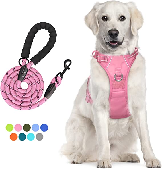 PoyPet Dog Harness and Leash Combo, Escape Proof No Pull Vest Harness, Reflective Adjustable Soft Padded Pet Harness with Handle for Small to Large Dogs