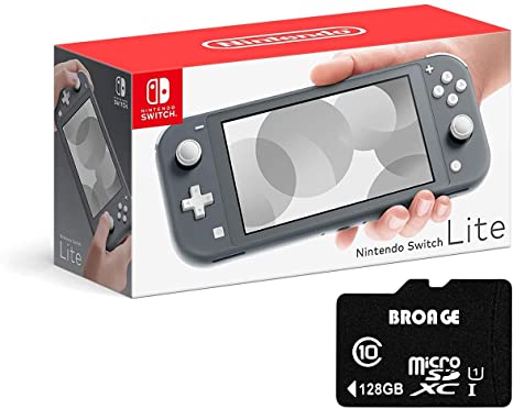 Newest Nintendo Switch Lite - 5.5" Touchscreen LCD Display, Built-in Plus Control Pad, BROAGE 128GB SD Card, Built-in Speakers, 3.5mm Audio Jack, 802.11 a/b/g/n/ac, Bluetooth 4.1, 0.61 lbs - Gray