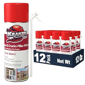 Kraken Bond Gaps & Cracks Expanding Foam Sealant - (12x12oz) High Expansion Polyurethane Spray Foam for Window & Door, Straw Use Waterproof High Yield Gap Filler - 12 Pack