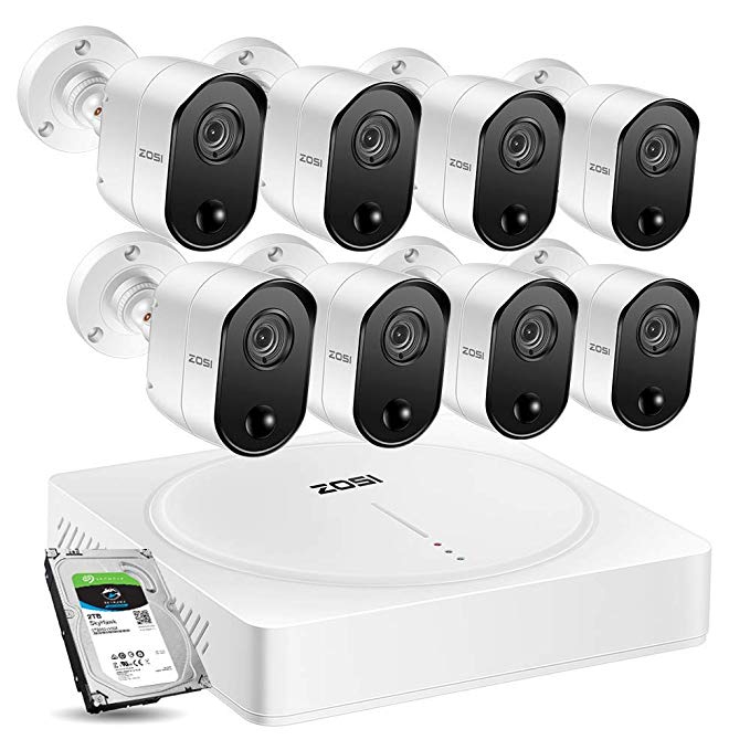 ZOSI 5MP Home Security Camera System 8 Channel 5.0MP CCTV DVR System and (8) 5.0 Megapixel PIR Motion Sensors Weatherproof Super Night Vision Cameras with 2TB Hard Drive