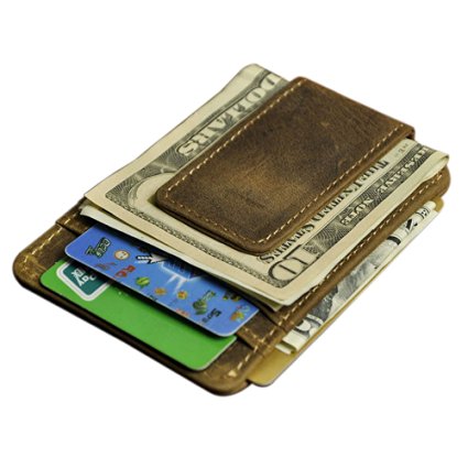 Boshiho® Mens Slim Leather Money Clip Genuine Leather Multi Card Holder Front Pocket Wallet