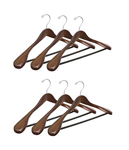 Topline Classic Wood Wide Shoulder Suit Hangers - 6 Pack (Walnut Finish)
