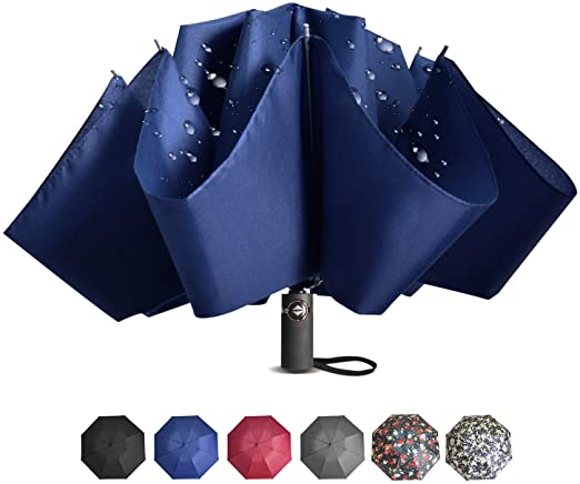Brainstorming Windproof Inverted Travel Umbrella,Auto Open&Close，Reverse Umbrella,46 Inch Compact Portable Outdoor Umbrellas with Ergonomic Handle, 8 Fiberglass Ribs-Navy Blue
