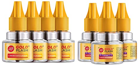Good knight Gold Flash, Mosquito Repellent Refill - 45ml each (Pack of 4) & Gold Flash | Mosquito Repellent Refill | Lavender Fragrance | Pack of 3 (45ml each)