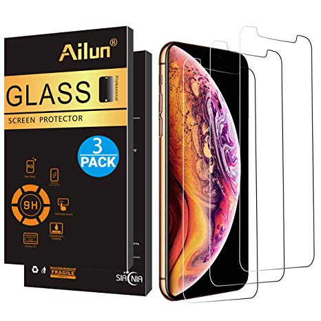 AILUN Screen Protector Compatible iPhone Xs Max (6.5inch 2018 Release),[3 Pack],0.33mm Tempered Glass, Compatible iPhone Xs Max (6.5inch 2018 Release),Anti-Scratch,Case Friendly