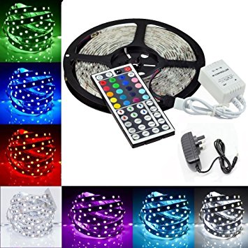 Minger LED Strip Light 16.4ft(5m) 150leds RGB SMD 5050 Rope Lighting Color Changing Full Kit with 44-keys IR Remote Controller & 2A Power Supply for Home Lighting Kitchen Christmas Indoor Decoration