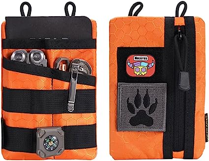 VIPERADE VE3-P Pocket Organizer Pouch, EDC Pocket Organizer Men with DIY Patches Area, EDC Organizer Pouch with 4 Tool Storage EDC Pouch for Flashlight, Pocket Knife, EDC Pen, EDC Gear (Orange)