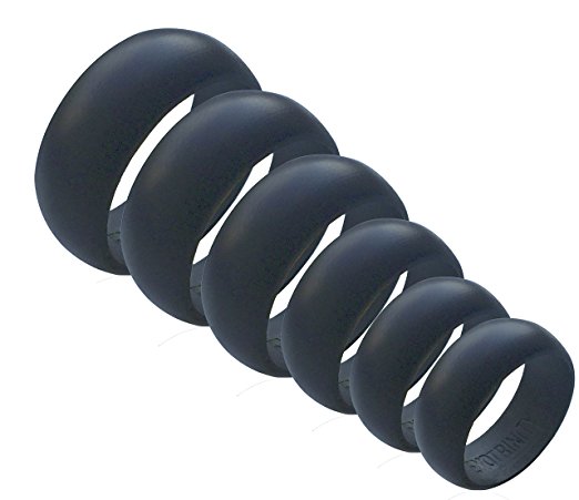 6 Men's Silicone Wedding Ring Bands - All Sizes In One Package - Perfect Fit Every Time - Men's Band Size 8, 9, 10, 11, 12, 13