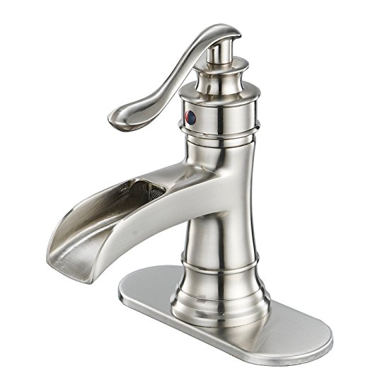 Aquafaucet Waterfall Brushed Nickel Bathroom Sink Faucets Single Handle Hole Lever Faucet