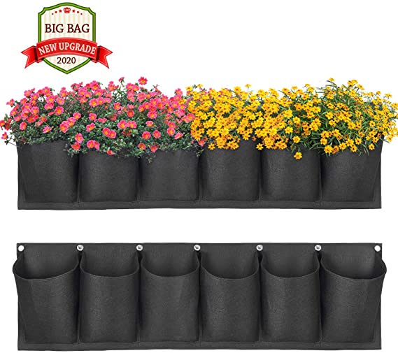 ANGTUO Hanging Garden Planter with 6 Pockets, New Layout Waterproof Wall Hanging Flowerpot Bag is The Perfect Solution for Garden Home Decoration (2020)