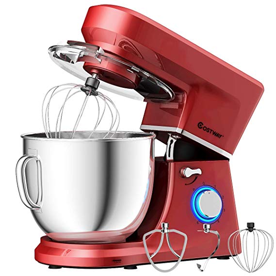 COSTWAY Stand Mixer, 660W Tilt-head Electric Kitchen Food Mixer with 6-Speed Control, 7.5-Quart Stainless Steel Bowl, Dough Hook, Beater, Whisk (Red-update)