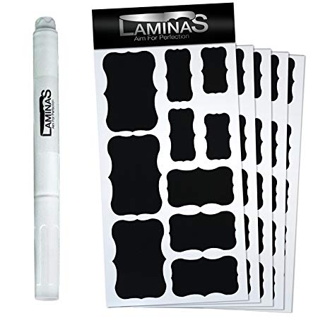 Laminas Chalkboard Labels - 50 Premium Reusable Chalkboard Stickers with White Chalk Marker for Labeling Jars, Canister, Parties, Craft Rooms, Weddings and Organize Your Home & Kitchen