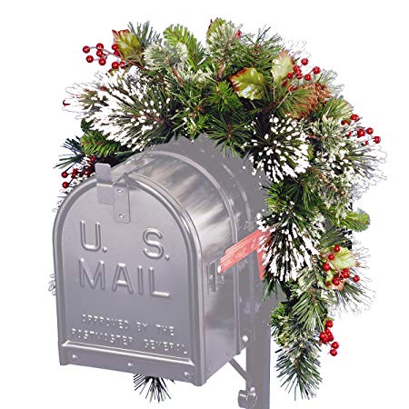 National Tree 3 Foot Wintry Pine Collection Mailbox Swag with Red Berries, Cones and Snowflakes (WP1-813-3-1)