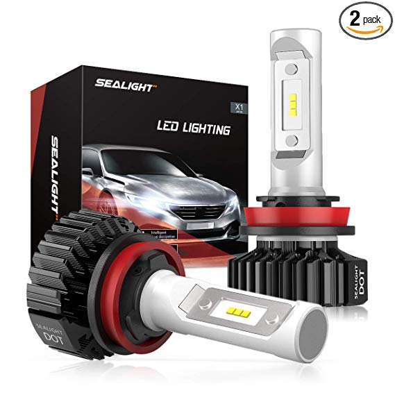 SEALIGHT H11 LED Headlight Bulbs H9 High Low Beam LED Bulb H8 H16 Fog Light, DOT Approved, Super Bright 6000K Cool White Upgraded 12x CSP Chips (Pack of 2)