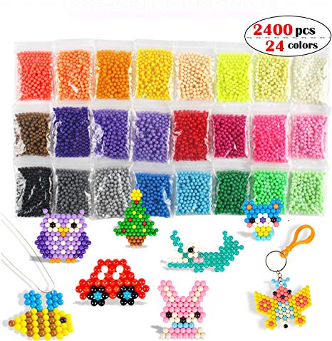 Aqua Fuse Beads Refill Set Water Beads Non-Toxic Safe Art Crafts Toys for Kids Handmake STEM Educational kit-2400 Beads in 24 Different Colors