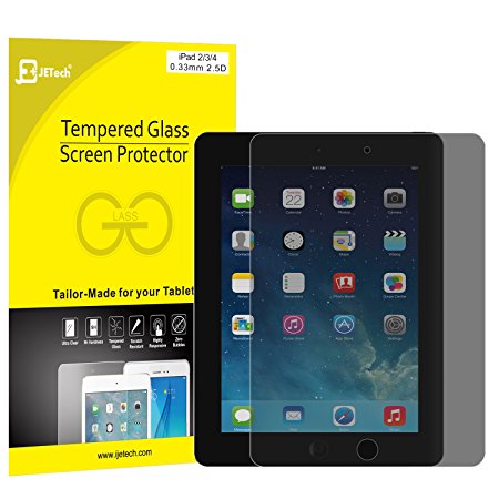 iPad Screen Protector, JETech Premium Privacy Anti-Spy Tempered Glass Screen Protector for Apple iPad 2/3/4 (Black) - 0337H