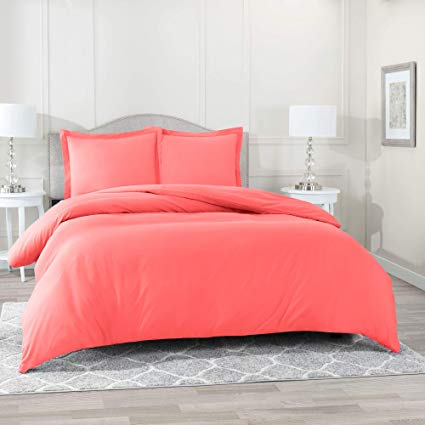 Nestl Bedding Duvet Cover 2 Piece Set – Ultra Soft Double Brushed Microfiber Hotel Collection – Comforter Cover with Button Closure and 1 Pillow Sham, Coral Pink - Twin (Single) 68"x90"