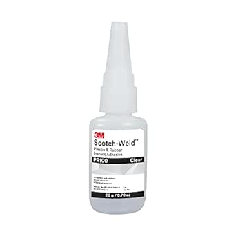 3M Scotch-Weld Plastic & Rubber Instant Adhesive PR100, Clear, Low Viscosity, Fast Handling Time and Cure, 20 g (0.07 fl oz) Bottle