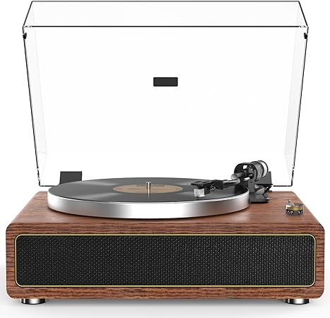All-in-one Record Player Turntable with Built-in Speakers Vinyl Record Player Support Wireless Playback Auto Stop 33&45 RPM Speed RCA Line Out AUX in Belt-Drive Turntable for Vinyl Records