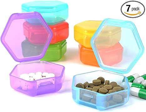 7 Packs Small Pill Organizer Box Travel Pill Organizer Box Portable Mini Pocket Mini Tiny Clear Plastic Storage Containers Pill Case Medication Organizer for Purse Pocket Vitamin Case