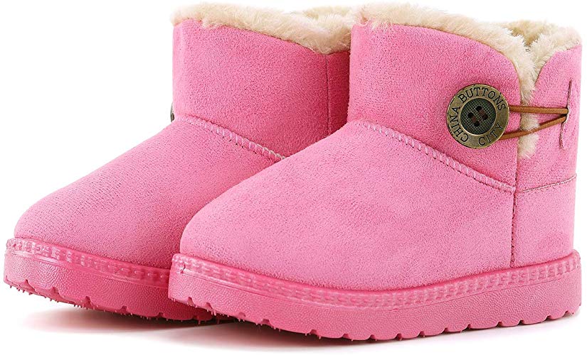 KKIDSS Girls Boys Warm Cute Button Bailey Snow Boots Comfortable Casual Winter Flat Shoes (Toddler/Little Kid)