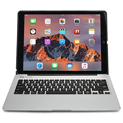 iPad Pro 12.9 keyboard case, [NEW] COOPER KAI SKEL Backlit Aluminum Bluetooth Wireless Keyboard Macbook Clamshell Case Cover with Rechargeable Battery Power Bank for Apple iPad Pro 12.9 inch (Silver)