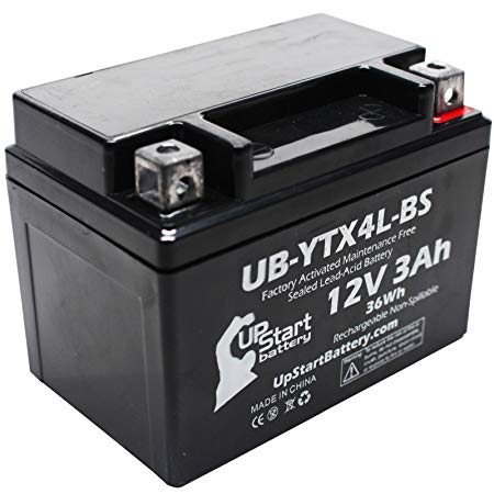 YTX4L-BS Battery Replacement (3Ah, 12v, Sealed) Factory Activated, Maintenance Free Battery Compatible with - 1990 Suzuki DR350S, 1990 Suzuki DR250S, 1993 Suzuki DR350S, 1991 Suzuki DR350S