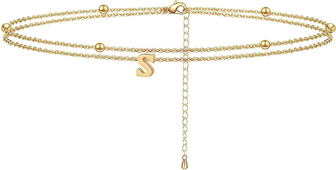 Initial Ankle Bracelets for Women Layered Letter Anklet for Women 14K Gold Plated