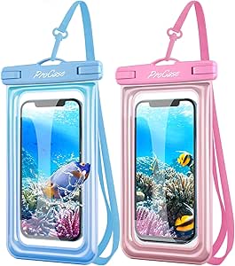 ProCase 2 Pack Floating Waterproof Phone Pouch Up to 7.0", Water Proof Underwater Case Dry Bag Cell Phone Protector for iPhone 15 14 13 Pro Max, Galaxy S24 S23 Ultra, Beach Essential - Pink & Blue