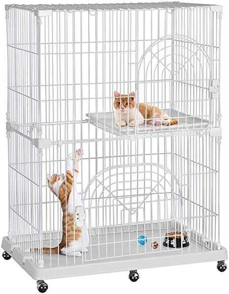 Yaheetech 2/3 Tier Large Wire Pet Cat Kitten Kitty Cage Condo Crate Playpen Enclosure on Wheels with Shelves Indoor Outdoor