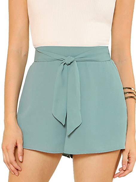 Romwe Women's Casual Tie Knot Summer Shorts Elegant Walking Shorts