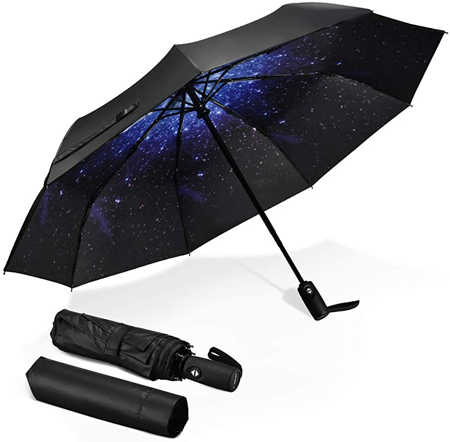 TOPELEK Folding Umbrella, Auto Open/Close Travel Umbrella with Sturdy Windproof 9 Ribs, Rain Umbrella with Water Repellent Teflon Coating, Lightweight Portable Sun Umbrella with UPF45  UV Protection