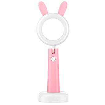 Cute Animal LED Nursery Desk Lamp for Reading, Night Light/Flashlight for Kids: HeeJo, Portable and USB Rechargeable, Adjustable Brightness with 3 Modes, and Auto-Off Function(Pink Bunny Rabbit)