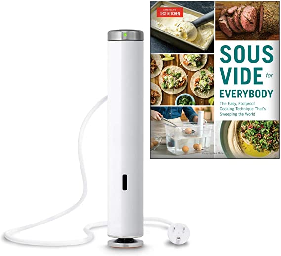Breville CS10001 Joule 1100 Watt Sous Vide Bundle with America's Test Kitchen 'Sous Vide for Everybody' Cookbook - White/Stainless Steel