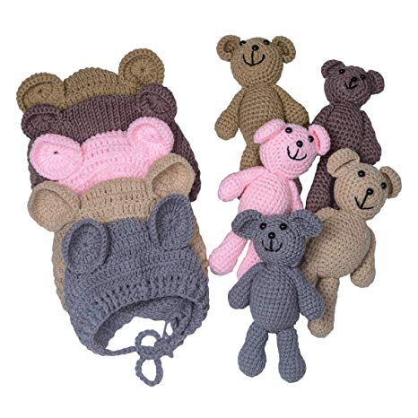 EUDORA Newborn Photography Prop Photo Crochet Boys Girls Knit Toy Bear Hats,Infant Baby