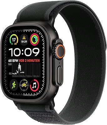 Apple Watch Ultra 2 (GPS   Cellular 49 mm) Smartwatch, Sportuhr mit Titangehäuse in Schwarz und Trail Loop in Schwarz (M/L). Fitnesstracker, präzises GPS, extra Lange Batterielaufzeit