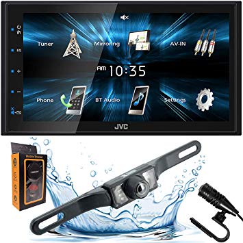 JVC KW-M150BT Digital Media Receiver featuring 6.8" WVGA Capacitive Monitor with Backup Camera   Gravity Magnet Phone Holder