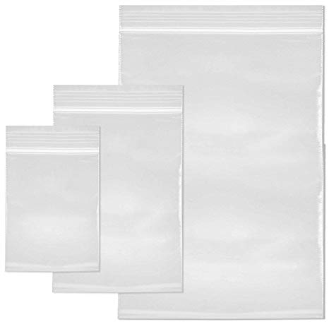 SteadMax 200 Resealable Clear Plastic Bags, 3 Size Variety Pack (3.5” x 2”) (5.25” x 3”) (7.75” x 5”) Reclosable Plastic Poly Bag, Small Baggies with Zip Lock for Crafts, Jewelry and Business Use